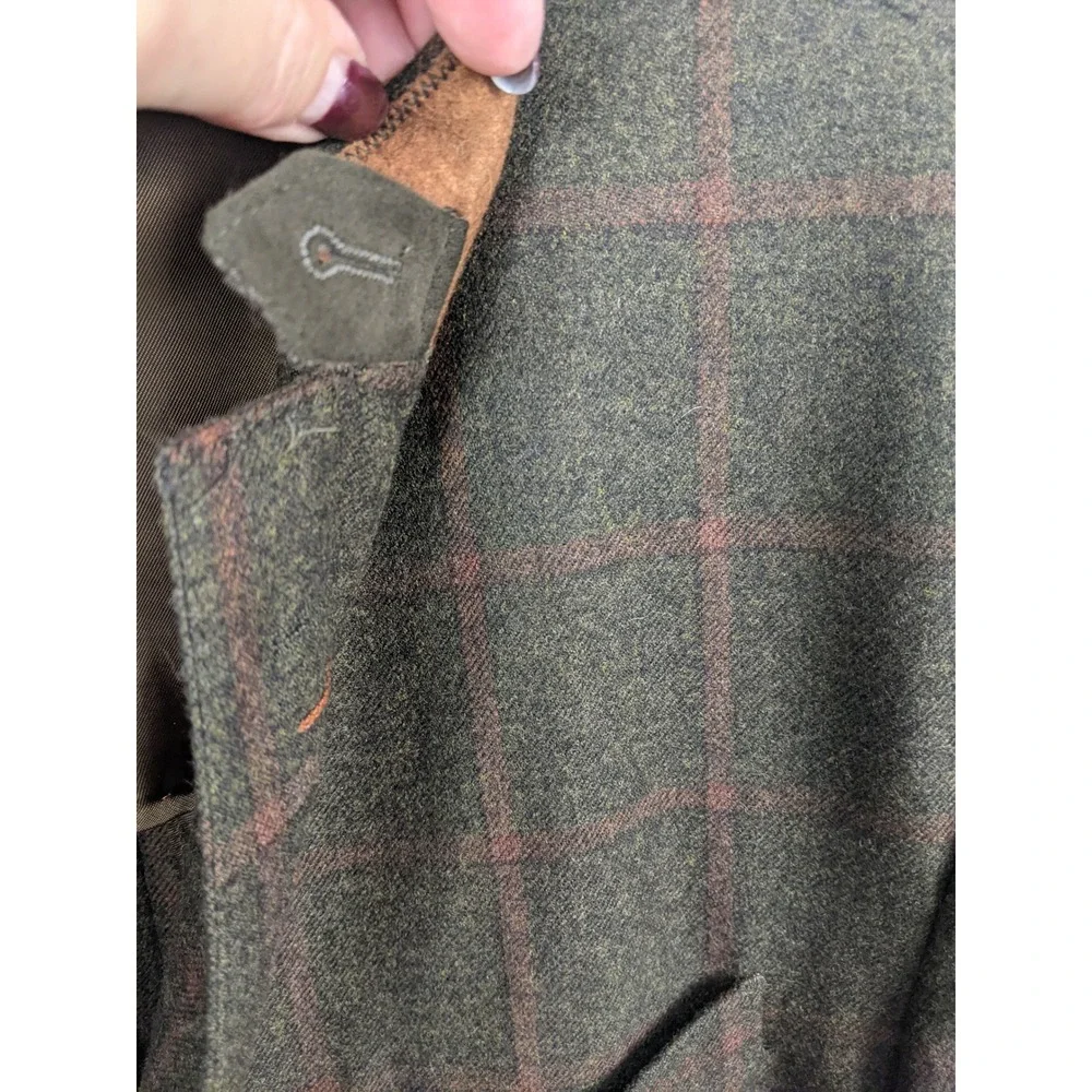 Hackett London Sport Coat Blazer 44R Wool Cashmere Silk Elbow Windowpane Patches